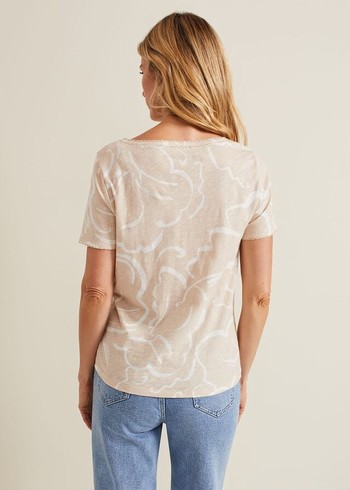 Phase Eight Nia Linear Print T Shirts Beige Canada | LNSOGJ-123